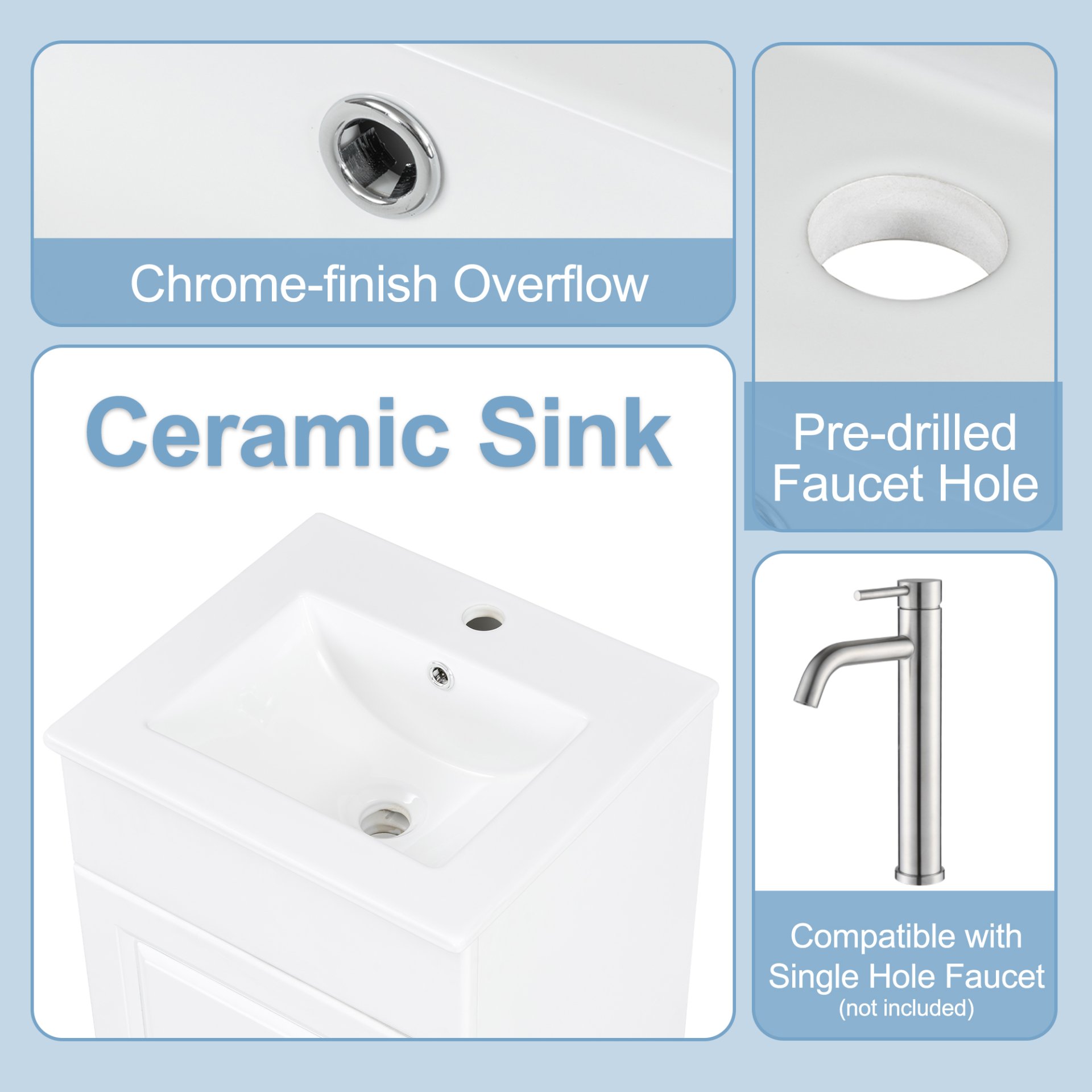 18" Bathroom Vanity With Sink, & Ceramic, Adjustable Shelf - White - Image 7