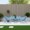 4 Seat Outdoor Conversation Set With Papasan Design - Light Blue - Image 2