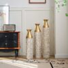 Mother's Day Gift Set Gilded White 3D Relief Flower Metal Vase Set - White / Gold - Image 15