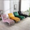 Velvet Button Tufted Upholstered Chaise Lounge Chair With Pillow For Bedroom Living Room Office - Mustard - Image 2