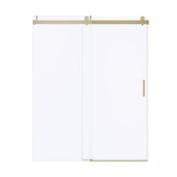 Frameless Soft Closing Single Sliding Shower Door, 1 / 4" (6Mm) Tempered Glass With Explosion Proof Coating Via Express Delivery - Gold