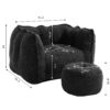 Soft Chenille Bean Bag Chair With High Resilient Foam For Living Room And Bedroom Comfortable Square Lazy Sofa With Footstool - Black - Image 3