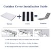 2 Piece Outdoor Chaise Lounge Chair Cushion Set, Polyester Replacement Pads - Black / White Stripe - Image 6