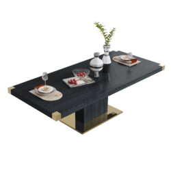 Top Dining Table With Gold Finish Corner, Pillar And Gold Finish Stainless Steel Base - Black