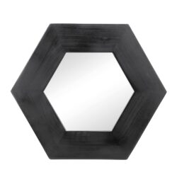 Hexagon Mirror With Solid Wood Frame, Wall Decor For Living Room Bathroom Hallway - Black