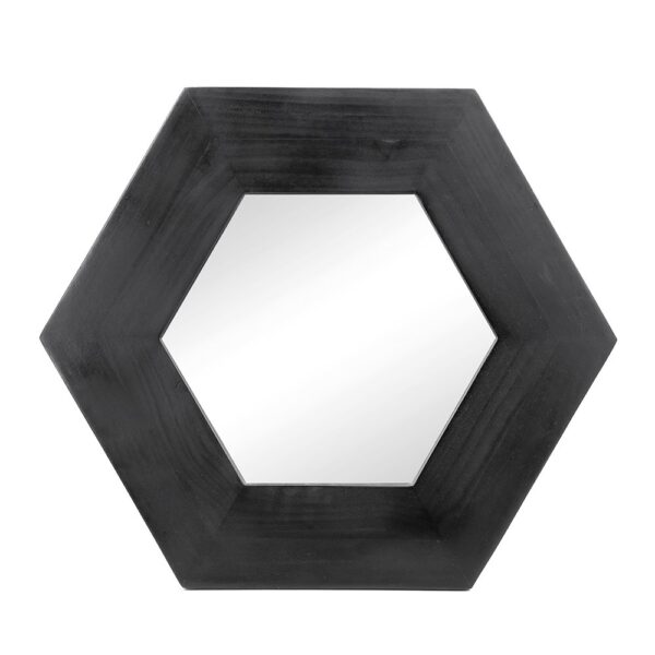 Hexagon Mirror With Solid Wood Frame, Wall Decor For Living Room Bathroom Hallway - Black