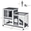 Pawhut - Wooden Rabbit Hutch Elevated Bunny Cage Indoor Small Animal Habitat With Enclosed Run With Wheels, Ramp, Removable Tray Ideal For Guinea Pigs - Gray - Image 3