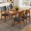 Mid Century Modern Dining Table Set For 4, Solid Wood Dining Table And Solid Wood Chairs, 5 Pieces Farmhouse Dining Table And 4 Upholstered Chairs - Brown / Gray - Image 4
