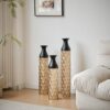 Floor Metal Vases (Set of 3) Gorgeous Home Decoration Large Glazed Metal Vases - Black / Gold - Image 10