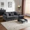 3 Seat L-Shaped Chenille Sofa With Removable And Storage Ottoman, Side Storage, And USB / C - Type Charging Ports Sofa For Living Room, Bedroom, Apartment - Antique Dark Gray - Image 4