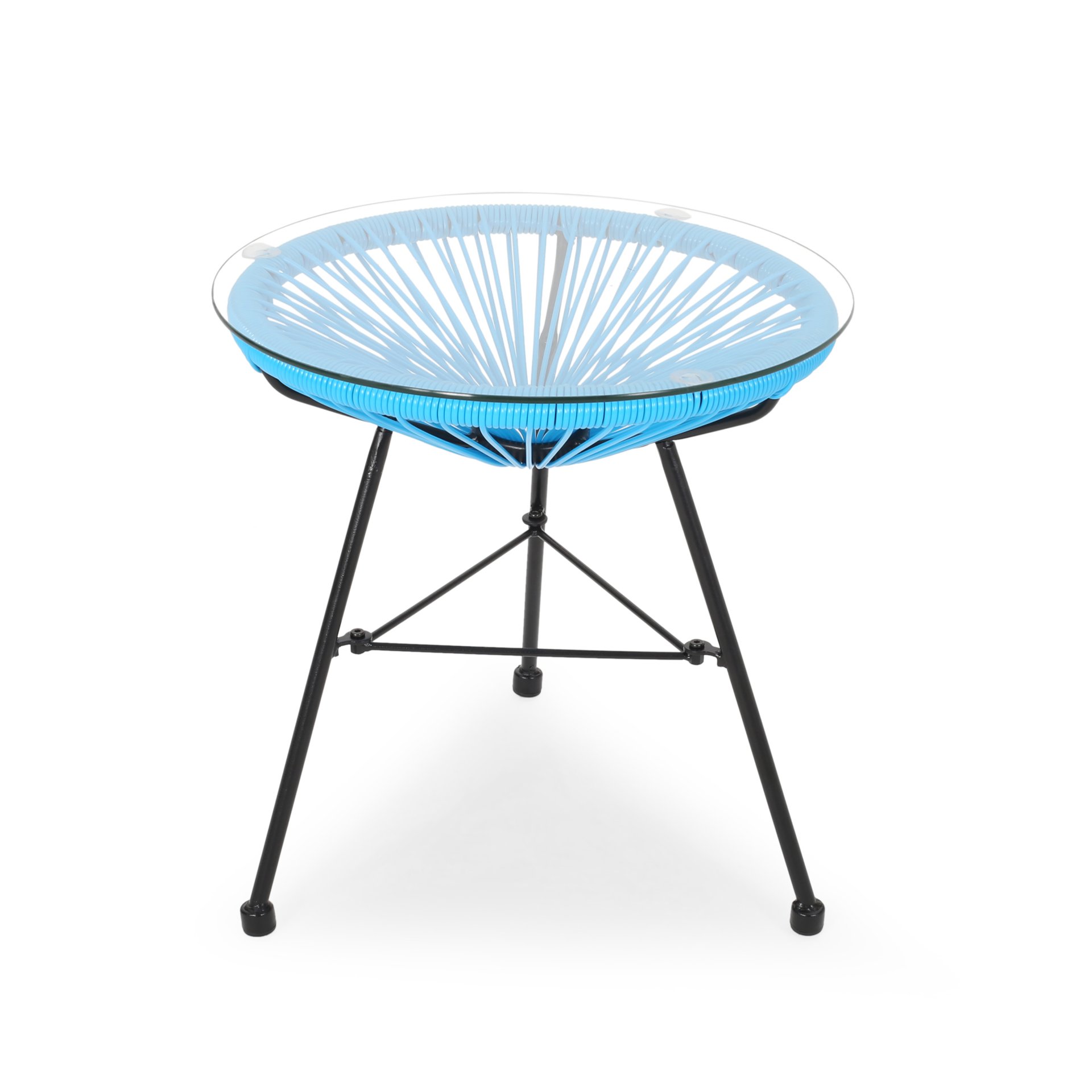 Nusa - Modern Rattan Side Table With Tempered Glass Top - Blue - Image 8