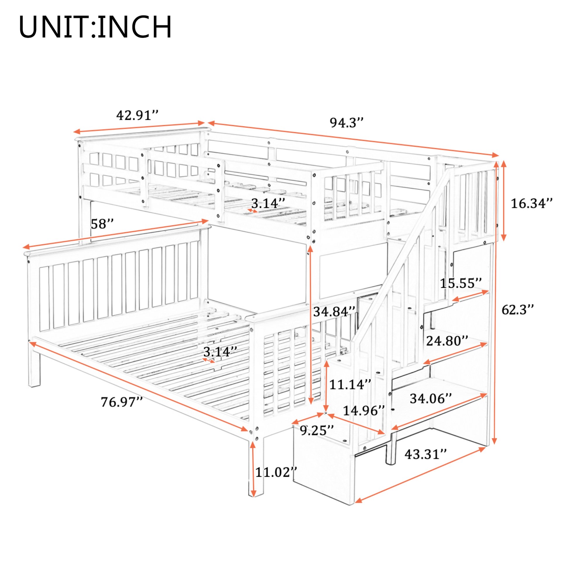 Stairway Twin Over Full Bunk Bed With Storage And Guard Rail For Bedroom - Espresso - Image 3