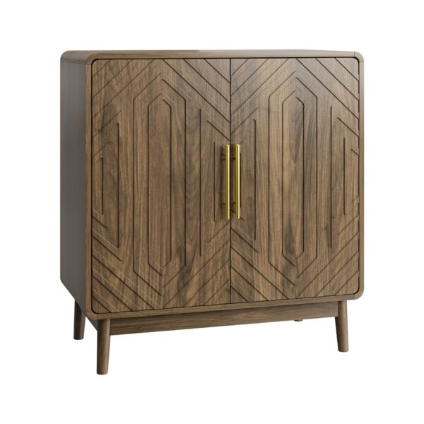 Sideboard Buffet Cabinet With Carved 2 Doors And Adjustable Layer Board For Living Room And Kitchen - Walnut
