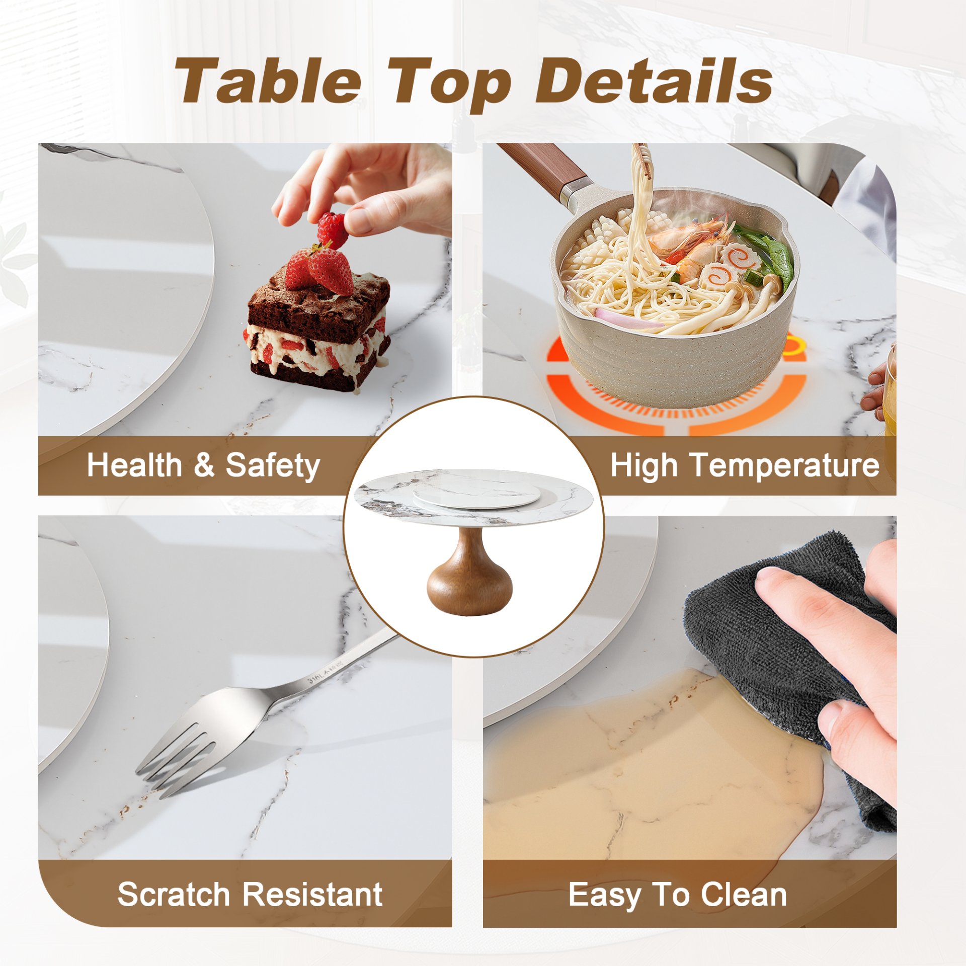 Round Dining Table 53" With Lazy Susan - Walnut / White - Image 9