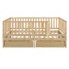 Full Size Daybed With Fence Guardrails And 2 Drawers, Split Into Independent Floor Bed & Daybed - Natural - Image 15