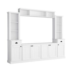 Minimalist - Entertainment Wall Unit Set With Bridge For TVs Up To 75", Ample Storage Space TV Stand With Adjustable Shelves - White