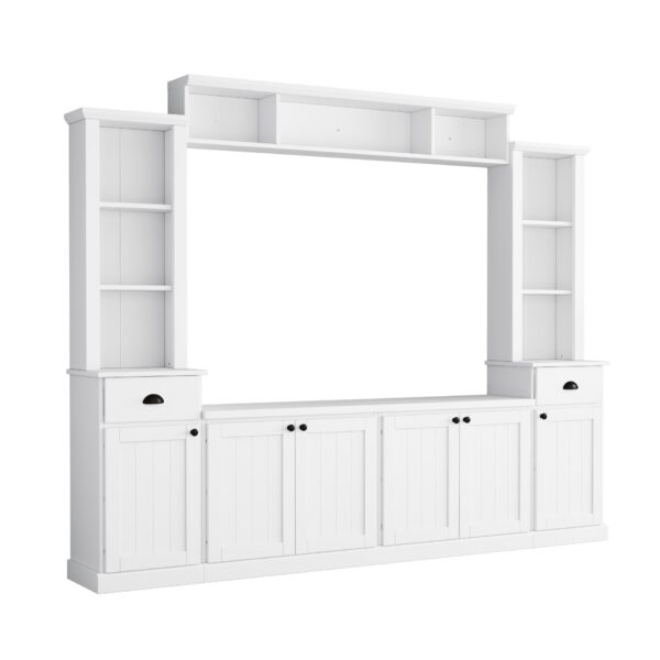 Minimalist - Entertainment Wall Unit Set With Bridge For TVs Up To 75", Ample Storage Space TV Stand With Adjustable Shelves - White
