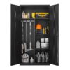 Metal Wardrobe Cabinet With Hanging Rod And Lock Adjustable Shelves Clothing Locker Storage - Black - Image 11