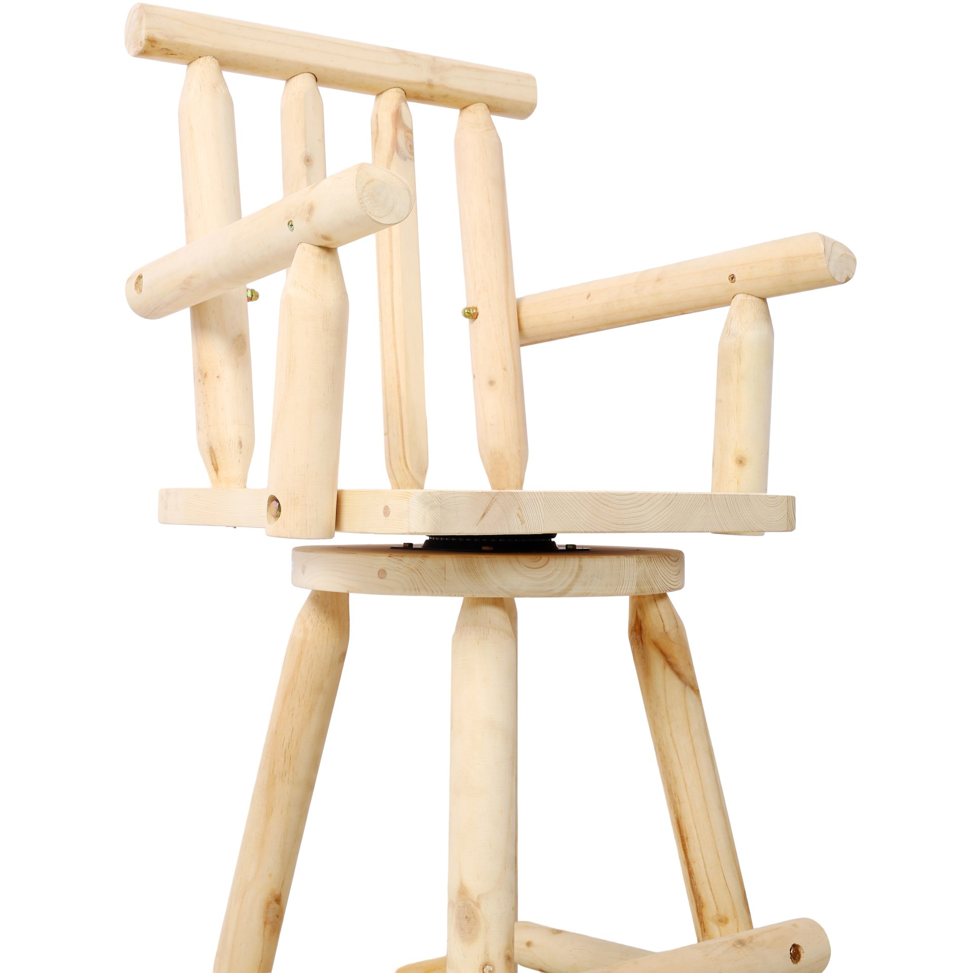 Rustic Fir Wood Bar Stool With Footrest And Wide Armrest For Kitchen, Dining Room, Or Bistro - Light Brown - Image 8