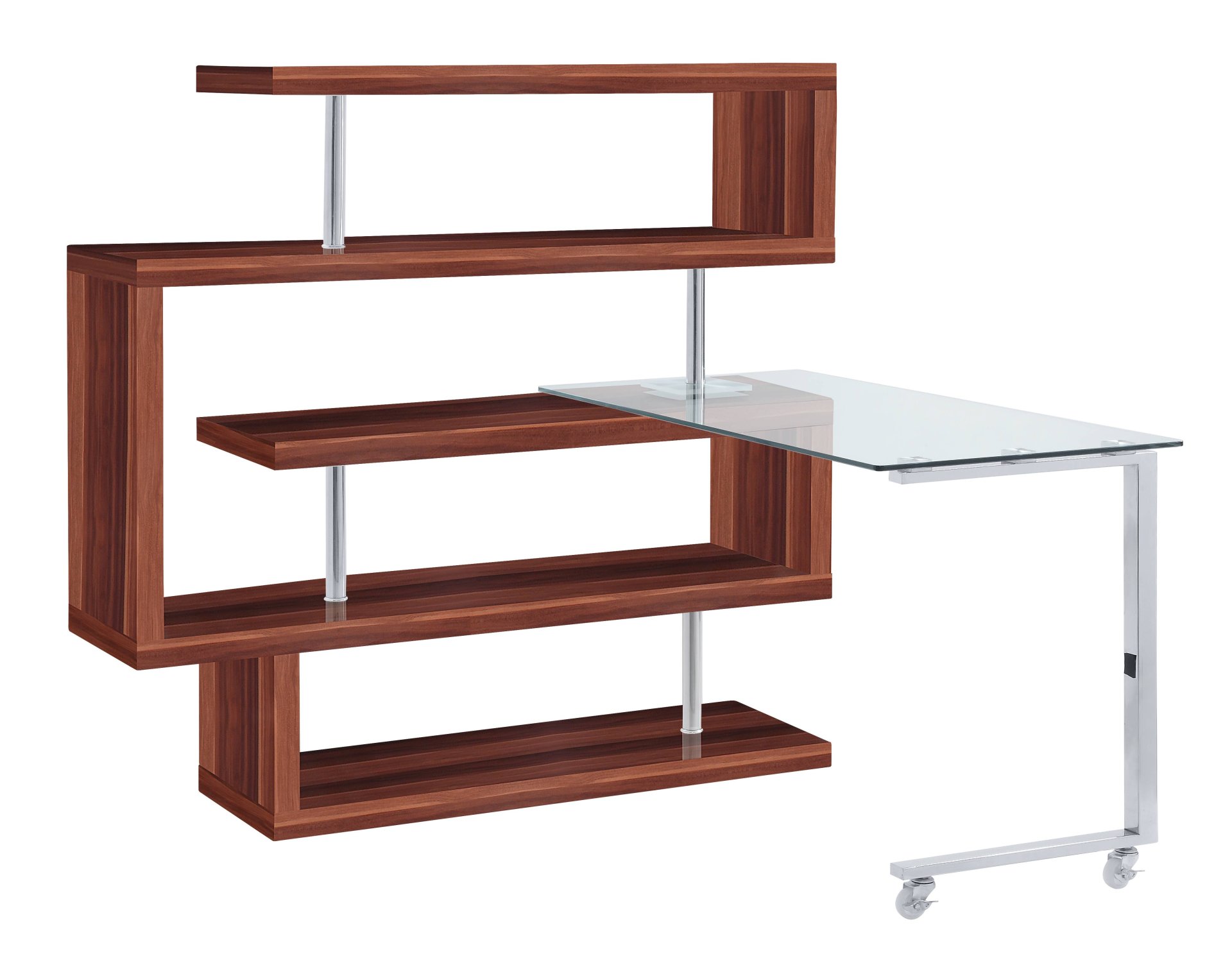 Buck II - Clear Glass, Chrome High Gloss Writing Desk With Shelf - Walnut - Image 10