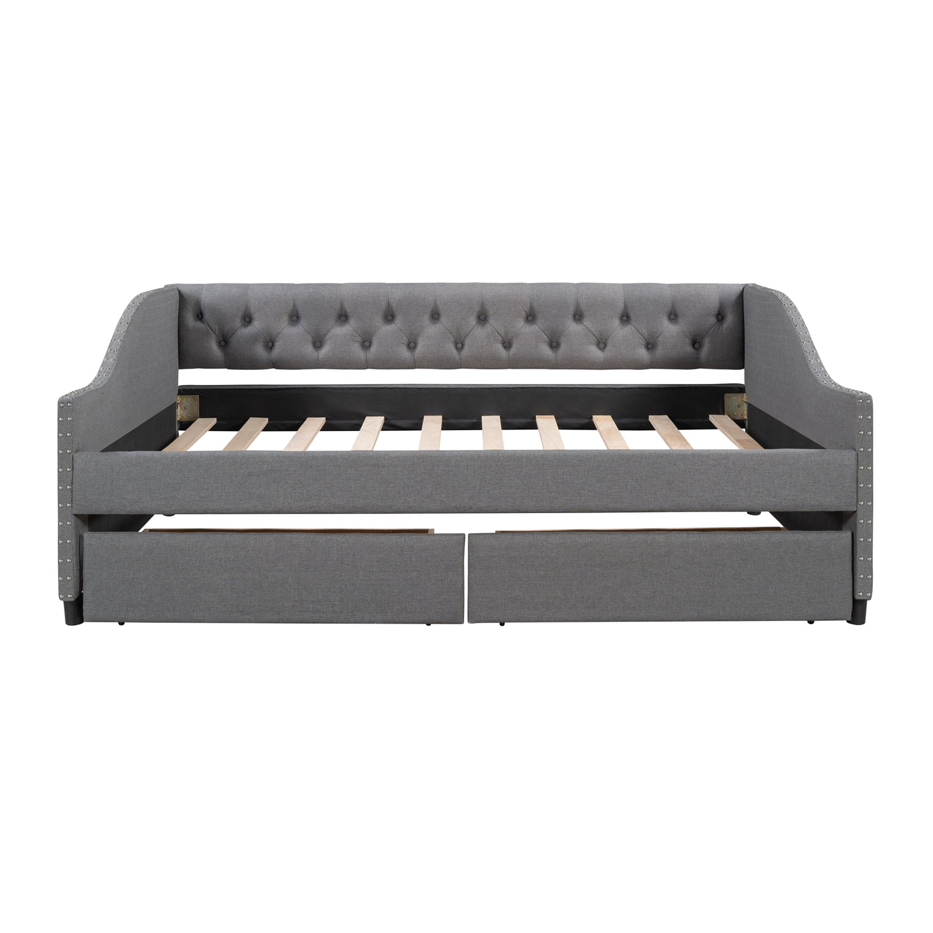 Full Size Upholstered Daybed With Two Drawers, Slat Support - Gray - Image 3