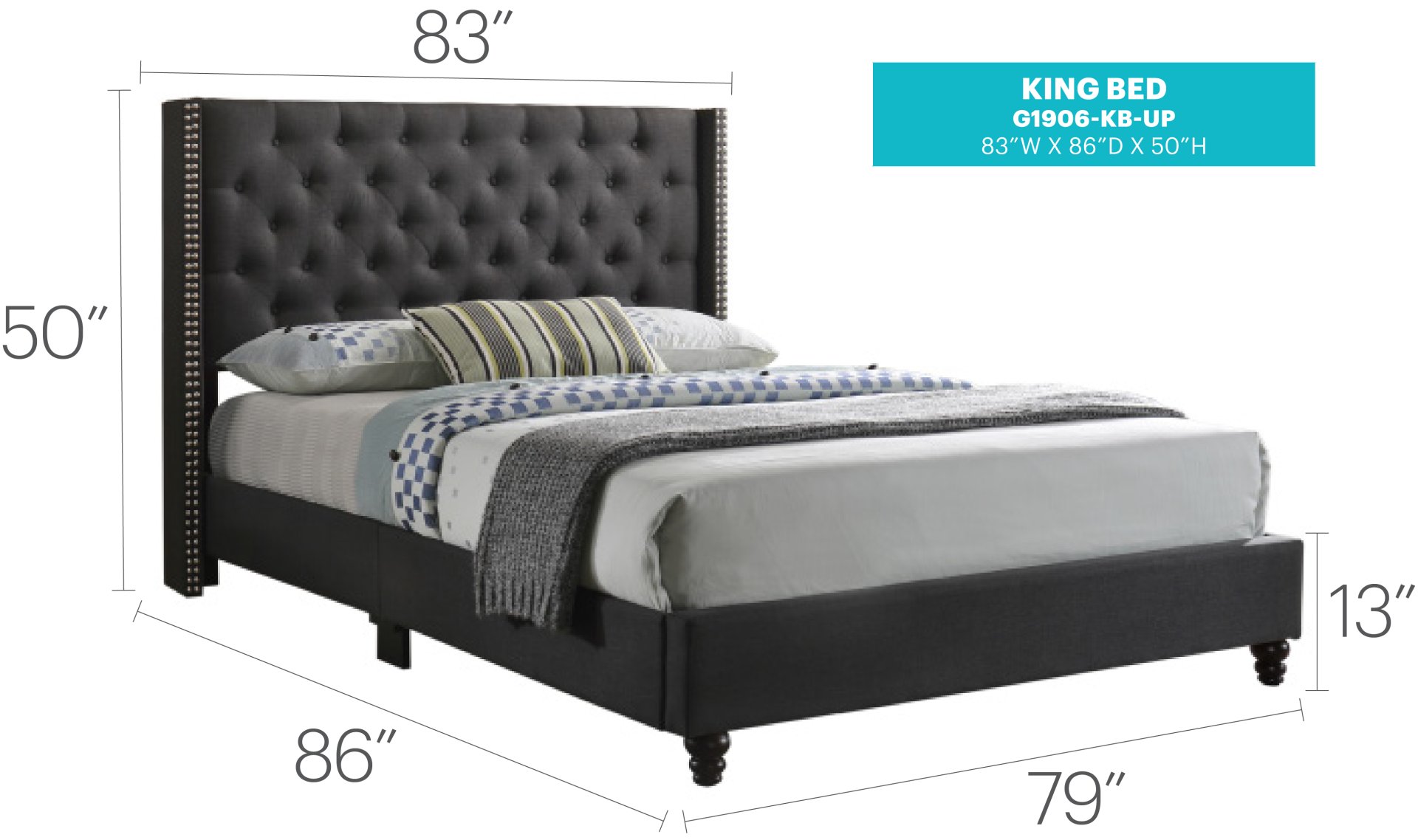King Upholstered Transitional Bed - Black - Image 7
