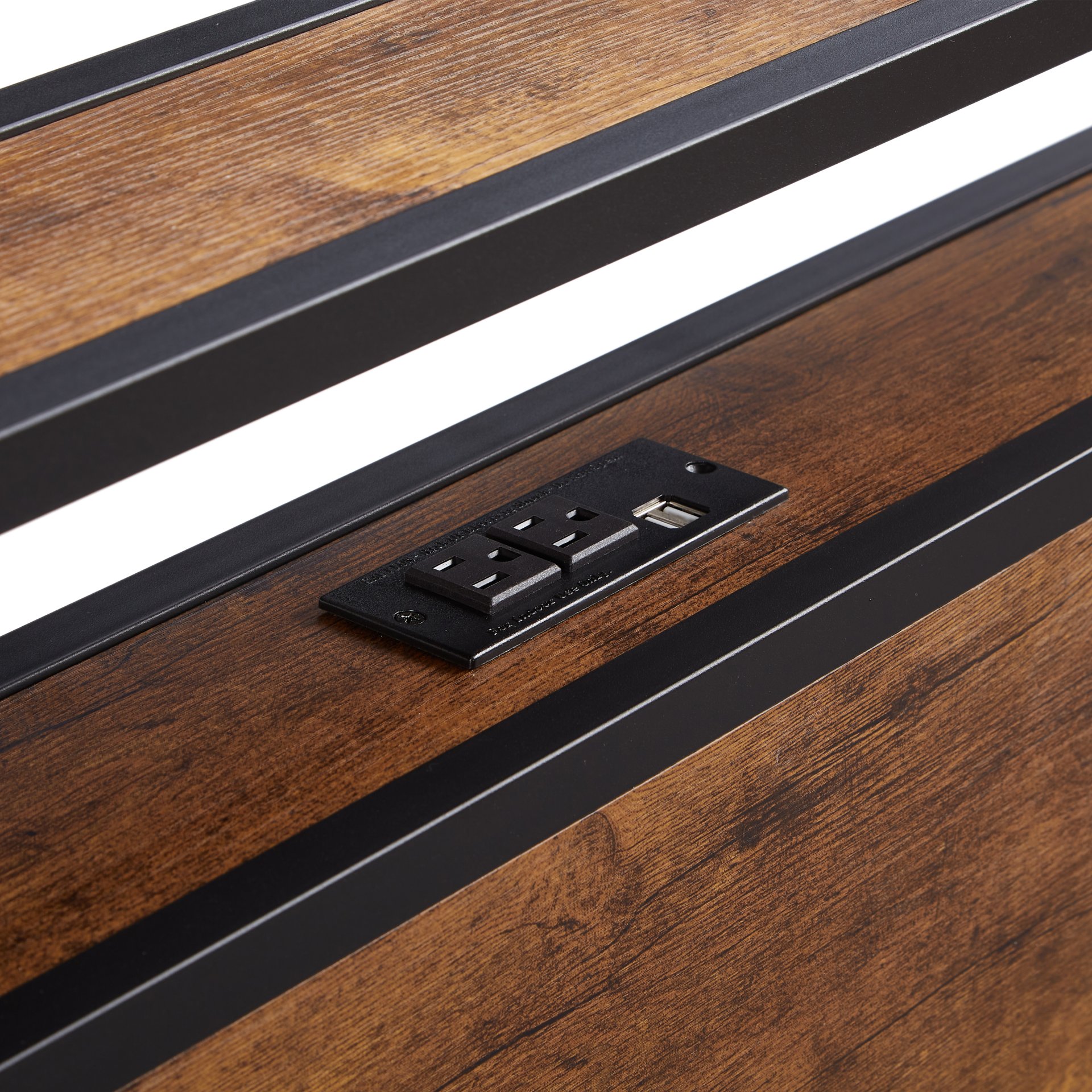 King Size Metal Platform Bed Frame With Wooden Headboard And Footboard With USB Liner, LED Lights, No Box Spring Needed, Large Under Bed Storage - Brown - Image 3