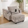 Convertible Chaise Lounge Sofa Chair With USB Ports, Cup Holders, Phone Holder, Storage - Brown - Image 16