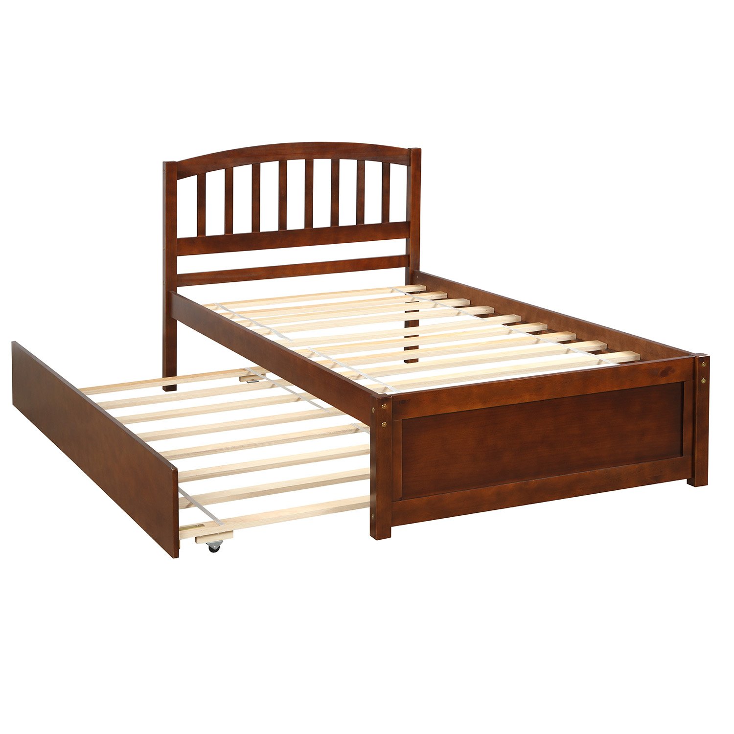 Twin Size Platform Bed Frame With Trundle - Walnut - Image 4