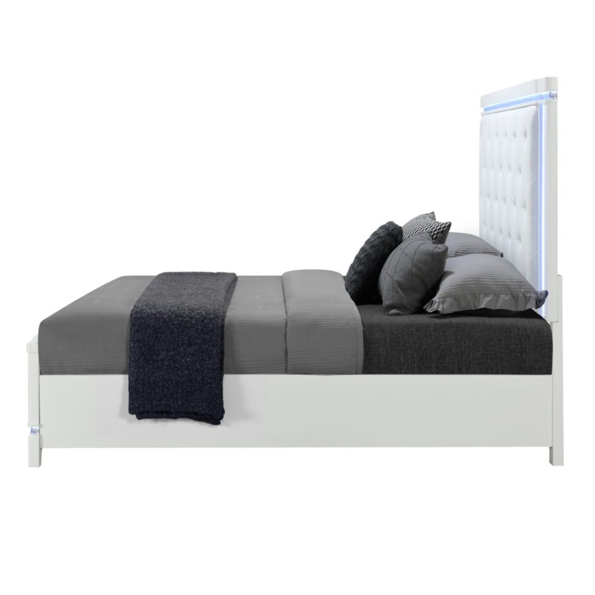 Adalid - King Bed With LED Lights And Tufted Design - White - Image 5