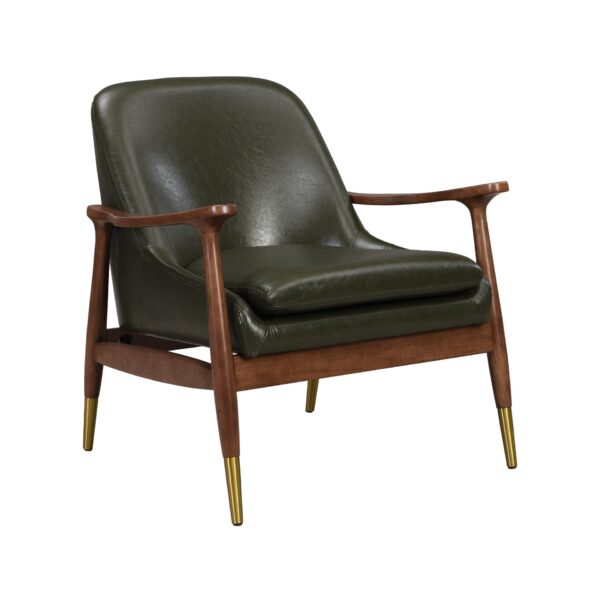 Accent Chair With Cushioned Seat, Brass Tipped Legs - Cognac Brown