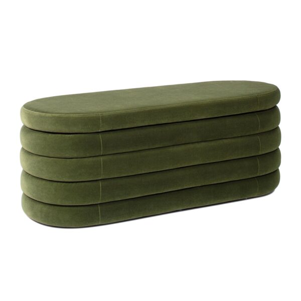 Fuji - Upholstered Oval Storage Bench - Olive Green