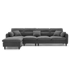 Modern Convertible Sectional Sofa L Shaped Reversible Couch Set With Free Pillows 5 Seat Cloud With Ottoman - Gray