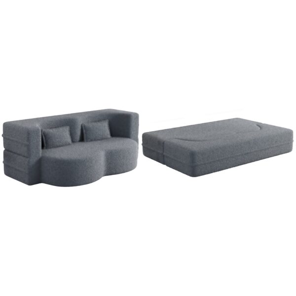Modern Floor Sofa, With 2 Pillows, Convertible Teddy Fabric Foam Filled Bed, Full Size Folding Mattress, Suitable For Living Room Guest Room, Game Room - Gray