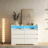 6 Drawer Dresser For Bedroom With LED Lights, Sturdy Frame - White - Image 2
