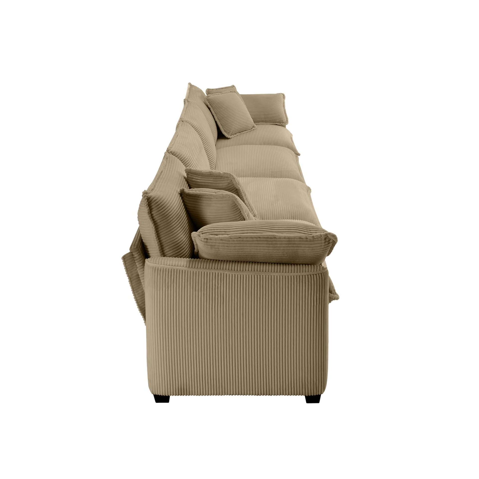 Modern Upholstered 4 Seater Corduroy Sofa With Arm And Throw Pillows - Tan - Image 9
