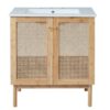 Bathroom Vanity Crafted From Natural Materials, Featuring Handmade Rattan Doors And Soft-Closing Mechanisms - Light Brown - Image 11