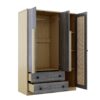 3 Doors Rattan Wardrobe Storage For Bedroom, With 2 Drawers - Gray / Nature - Image 6