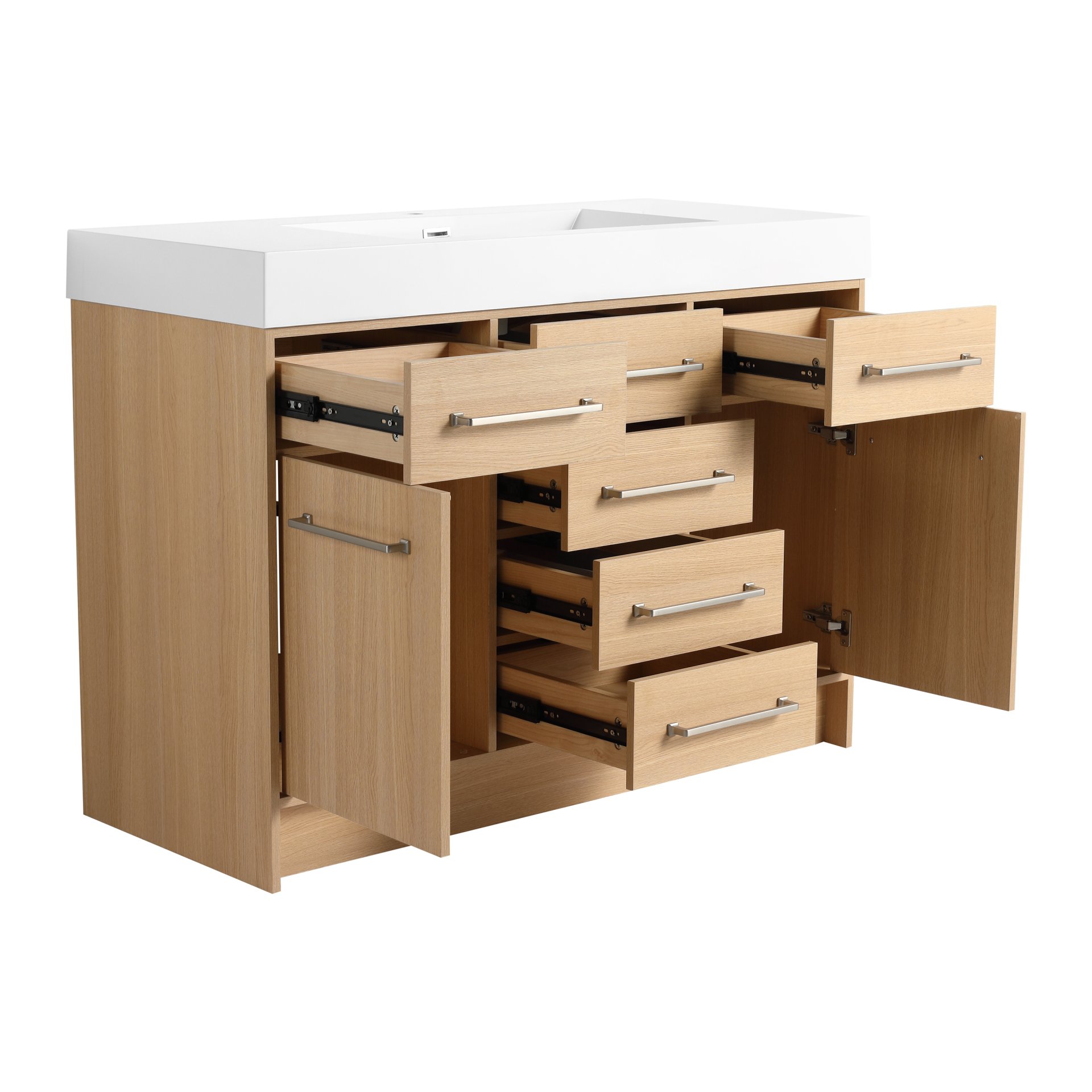 Original 48" Freestanding Bathroom Vanity With Resin Sink Soft Closing Doors And Drawers Plywood Construction - Oak - Image 13
