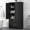 Tall Bathroom Storage Cabinet, Cabinet With 2 Doors And Drawers, Adjustable Shelf - Black - Image 25