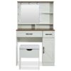 Farmhouse Makeup Vanity Desk With Mirror And Lights, 3 Lighting Modes, Vanity Set With Stool, Dressing Table With Adjustable Shelves, 2 Drawers And Side Cabinet For Bedroom - White - Image 10