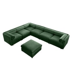 Large Modular Sectional Sofa With Storage Cylindrical Backrest And Armrests 6 Seats Chenille - Green