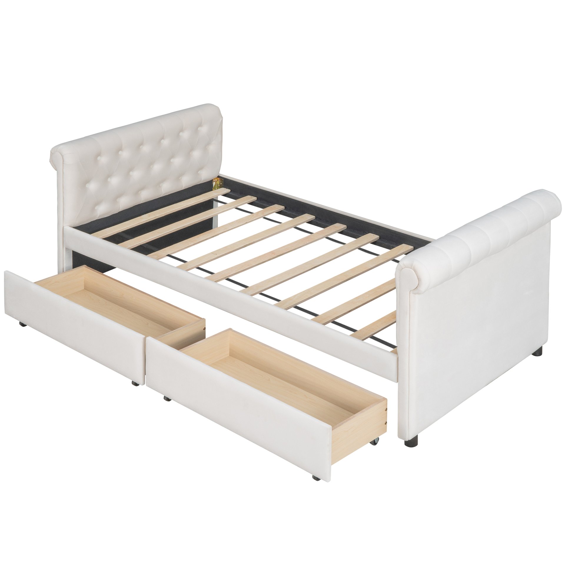 Twin Size Upholstered Daybed With Drawers, Slat Support - Beige - Image 7