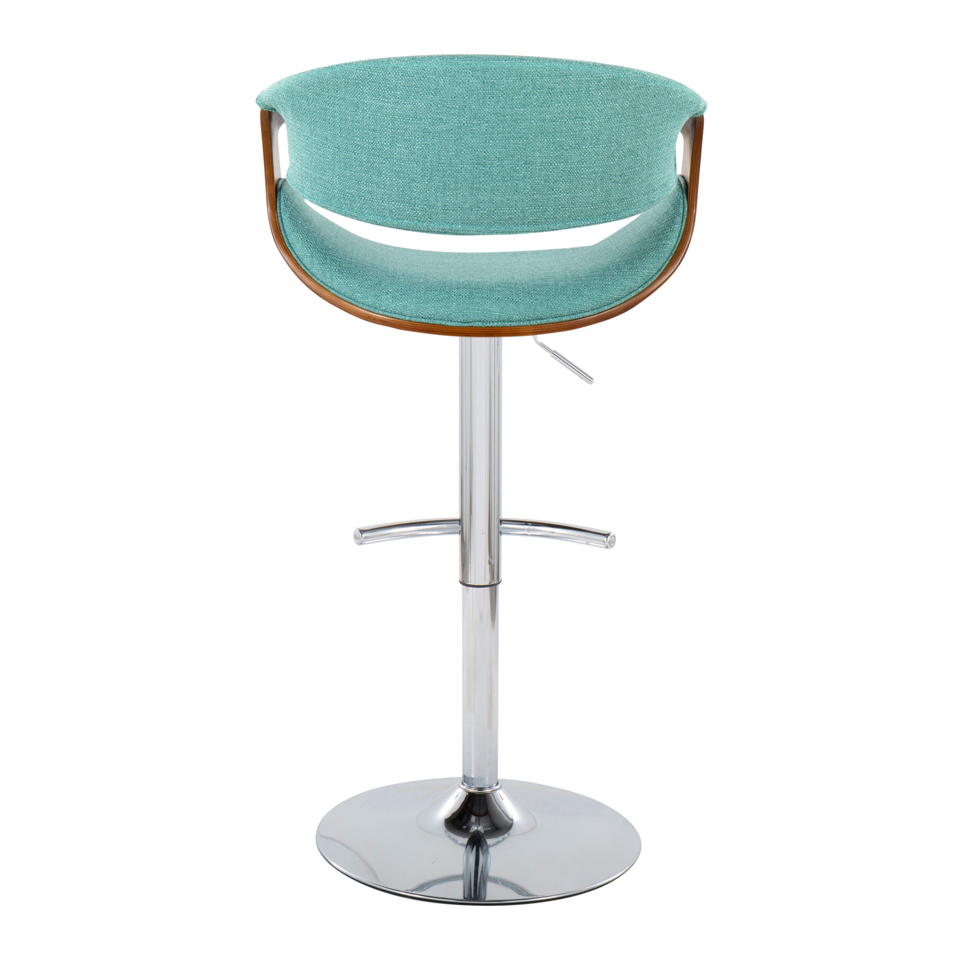 Curvo - Mid-Century Modern Adjustable Barstool With Swivel With Rounded T Footrest (Set of 2) - Chrome / Walnut / Teal - Image 5