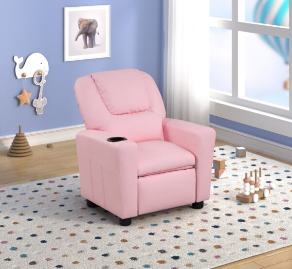Marisa - Pink Leather Kids Recliner Chair With Cupholder - Pink