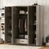 4 Door Wardrobe With 1 Drawer - Gray - Image 14