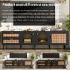 Rattan TV Stand With 3 Cabinets & 2 Drawers, Rattan-Inspired Media Console Table For Tvs Up To 80'', LED Light Entertainment Center, TV Cabinet For Living Room - Black - Image 8