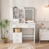 Dressing Table With Movable Mirror And LED Light, 5 Drawer Storage Organizer - White - Image 2