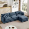 Modern Modular Sectional Sofa Shaped Couch Set With Movable Ottoman - Blue - Image 2