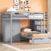 Full Over Twin Bunk Bed With Wardrobe, Drawers - Gray - Image 14